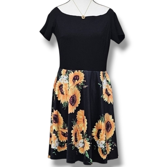 SARIN MATHEWS | OFF-THE-SHOULDER SUNFLOWER TWIRL DRESS - NWOT! - Picture 2 of 16